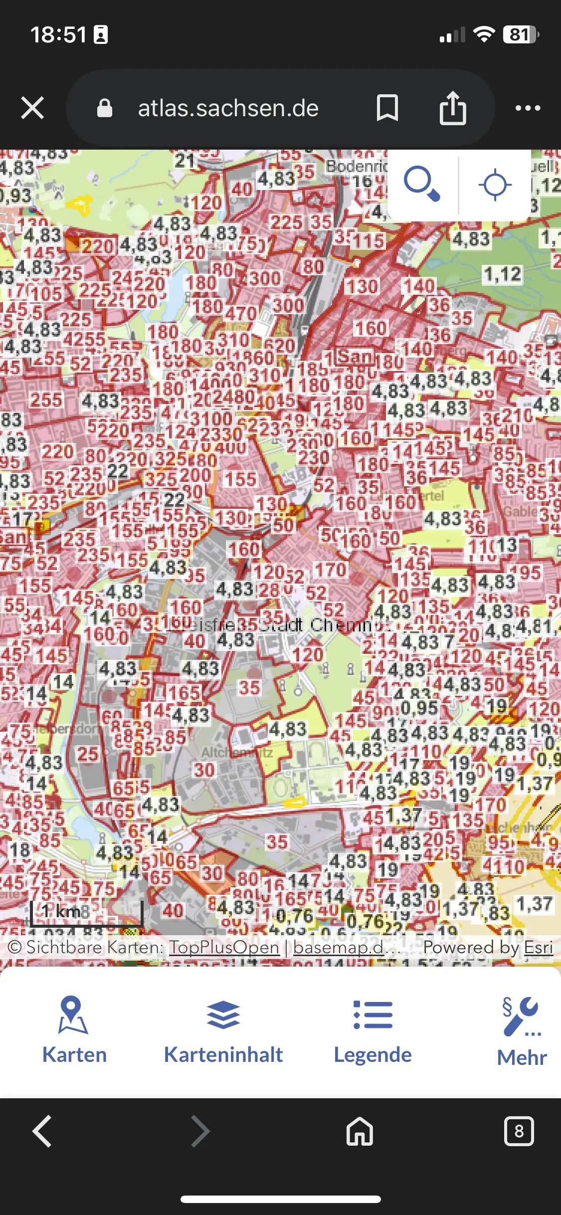 מפת Bodenrichtwerte – תצוגה אזורית